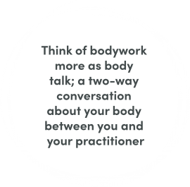 Think of bodywork more as body talk; a two-way conversation about your body between you and your practitioner
